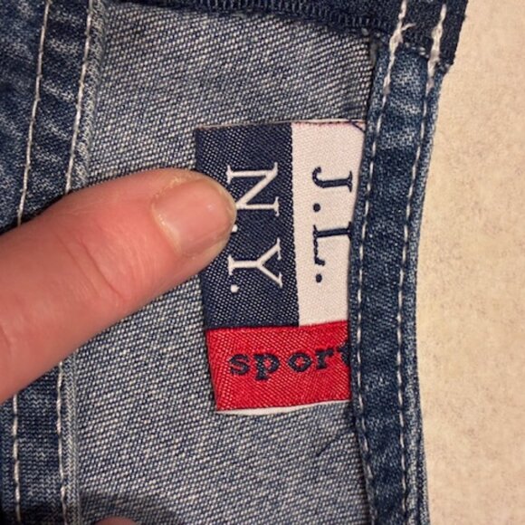 J.L.N.Y. Women's Blue Medium Wash Denim Jean Dress Embroidery Flowers Size L - Picture 5 of 10